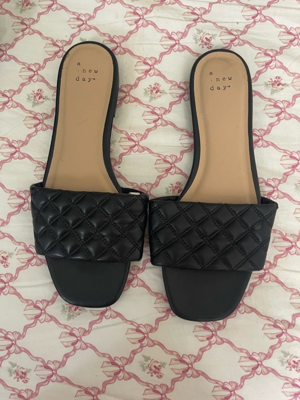 a new day Black Quilted Slide Sandals